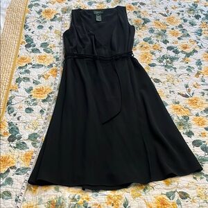 Ralph Lauren Black Sleeveless Wrap Midi Dress 100% Wool size 6